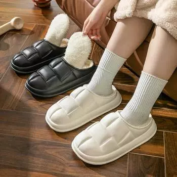 Осень и зима новые плюшевые теплые водонепроницаемые толстые подошвы для верхней одежды, нескользящие хлопковые тапочки, домашние домашние хлопковые тапочки для пар 36-37