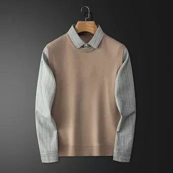 Осень и зима Новые поддельные два свитера мужские повседневные деловые рубашки с воротником M