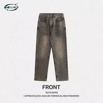 Осень и зима Новые прямые джинсы мужские Ins Trend Wasteland Post Apocalyptic Style Мужские свободные прямые брюки мужские брюки 28