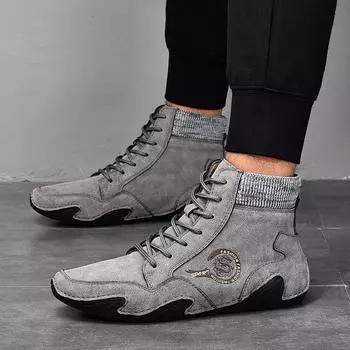 Осень и зима Новые рабочие ботинки с высоким берцем Мужские повседневные британские кожаные туфли средней высоты 38