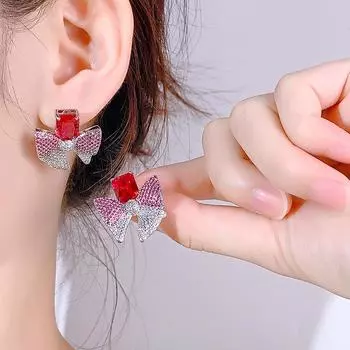 Осень и зима новые ретро цветные серьги из циркония модные универсальные серьги игольчатый бант из серебра 925 пробы премиум женский стиль