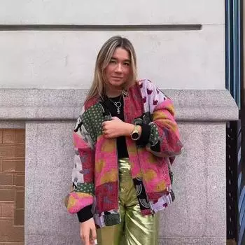 Осень и зима новые ретро контрастные хлопковые подбитые одежды темперамент воротник-стойка типа молния куртка средние и длинные свободные и тонкие топы женские S