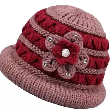Осень и зима Новые шапки для людей среднего возраста и пожилых людей Детские вязаные шерстяные шапки Женские теплые шапки для защиты ушей с добавлением бархата Для мам one size вино красного