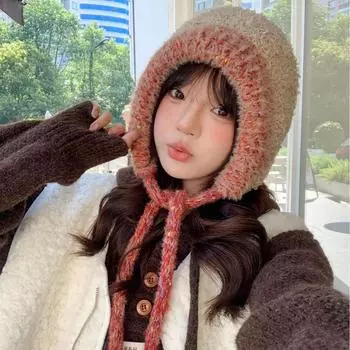 Осень и зима новые шапки женские милые модные вязаные шерстяные шапки зимние теплые шапки-ушанки студенческие шапки-мешки чёрный