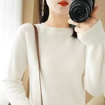 Осень и зима новые свитера с круглым вырезом, женские пуловеры, трикотаж, сплошной цвет, с длинным рукавом, женская тонкая подкладка, короткая подкладка M дубильная кора