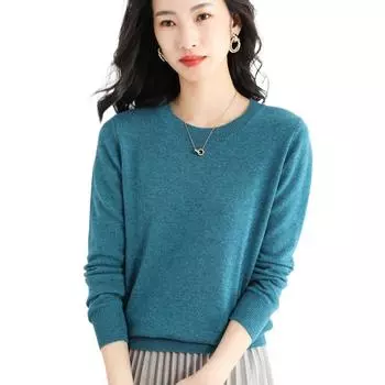 Осень и зима новые свитера с круглым вырезом, женские пуловеры, трикотаж, сплошной цвет, с длинным рукавом, женская тонкая подкладка, короткая подкладка M дубильная кора