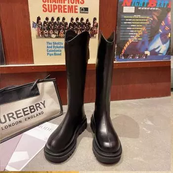 Осень и зима Новые толстые подошвы с бархатными толстыми штанинами Большие бочонки с длинными стенками Рыцарские сапоги 35 белый