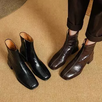 Осень и зима новые удобные короткие простые толстые каблуки короткие ботинки ретро французская боковая молния средний каблук модные женские туфли ботинки 34