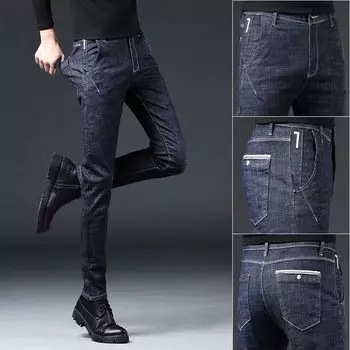 Осень и зима, новые универсальные джинсы, мужские облегающие модные узкие брюки в корейском стиле, мужские эластичные повседневные брюки 28