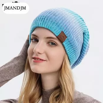 Осень и зима новые вязаные шапки европейские и американские тенденции постепенно меняются термошапки с узором «тай-дай» радужная мода шерстяные шапки женские