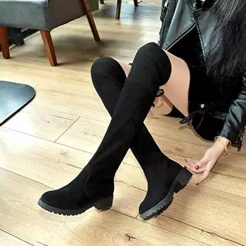 Осень и зима Новые высокие сапоги Сапоги до колена Сапоги на плоской подошве для детей 35 чёрный