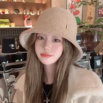 Осень и зима новые женские шапки имитация соболя модные буквы этикетка рыбацкая шапка утолщенная теплая шапка-горшок вязаная флисовая шапка 58