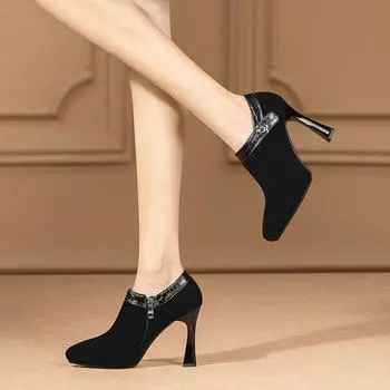 Осень и зима новые женские туфли на тонком каблуке европейские и американские металлические пряжки водонепроницаемые модные туфли для мам корейская версия wo 34