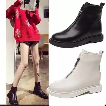 Осень и зима Новые женские увеличивающие рост стельки универсальные дышащие ботинки с молнией спереди модные однослойные ботинки 35 чёрный