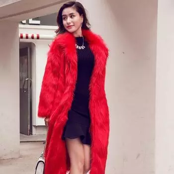 Осень и зима новый экологически чистый искусственный мех имитация лисьего меха длинное пальто утолщенный мех пальто тренч женский досуг S белый