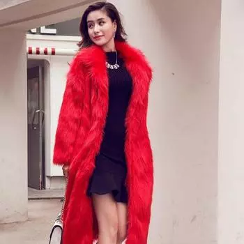 Осень и зима новый экологически чистый искусственный мех имитация лисьего меха длинное пальто шуба тренчкот женский досуг S белый