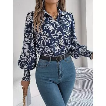 Осень и зима новый элегантный контрастный цветок фонарь рукав свитер рубашка для женщин S белый