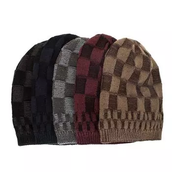 Осень и зима новый бархатный двухцветный клетчатый свитер шапка вязаная шерстяная шапка хаки