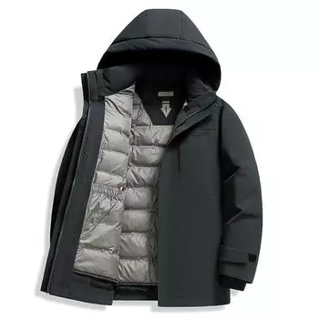 Осень и зима Новый белый утиный пух средней длины с капюшоном куртка мужская теплая повседневная куртка-пуховик для мужчин M