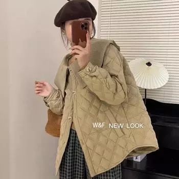 Осень и зима новый белый утиный пух Южная Корея Тондэмун пуховик женский большой лацкан ромбовидный маленький ароматный жакет прилив S белый