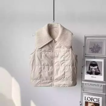Осень и зима новый белый утиный пуховик жилет женский многослойный шерстяной пиджак большой лацкан легкий жилет прилив S