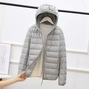 Осень и зима новый бесшовный легкий пуховик женский короткий с капюшоном модный корейский вариант тонкий тонкий женский пиджак S белый