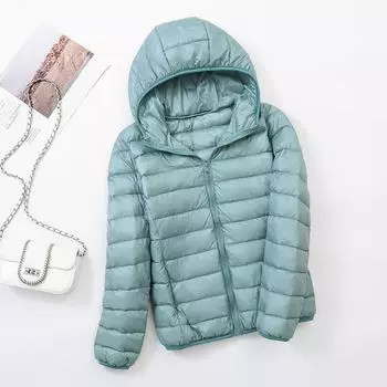 Осень и зима новый большой размер пуховик женский с капюшоном облегающий легкий японский и корейский повседневный короткий жакет S белый