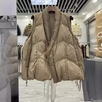 Осень и зима новый дизайн чувство свободного мода диагональная планка тонкий пуховый жилет жилет женская куртка жилет легкий M чёрный