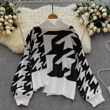 Осень и зима, новый дизайн Sense, нишевый свитер с высоким воротником в стиле ретро, корейский дизайн Sense