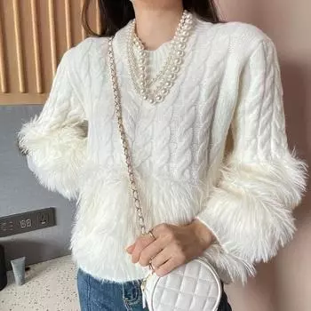 Осень и зима, новый дизайн, свободный пуловер с небольшой бахромой, вязаный свитер One Size белый