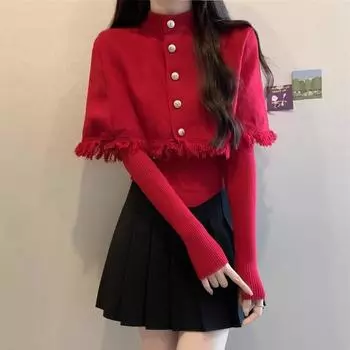 Осень и зима Новый дизайн внутренней рубашки с несколькими слоями Нишевый двухсекционный свитер Свитер с полуводолазкой Женская одежда One size