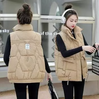 Осень и зима новый хлопковый жилет женский короткий клетчатый хлопковый жилет свободный универсальный хлопковый жилет куртка прилив M (80-55 kg)