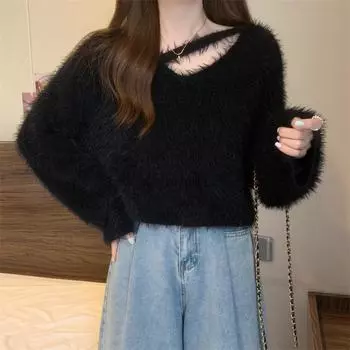 Осень и зима новый искусственный мех норки мягкий клейкий молочный huhu пуловер свитер женский темперамент простой универсальный короткий топ женский one size fits all белый