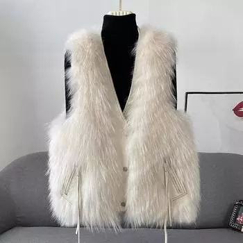 Осень и зима новый искусственный меховой жилет женский тонкий короткий тонкий меховой жилет куртка женская S 85-50 kg чёрный