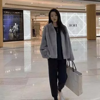 Осень и зима новый искусственный норковый плюшевый мех шуба женское короткое пальто кардиган модный молодой и тонкий S