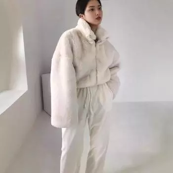 Осень и зима новый искусственный волос Рекс кролик мех короткая меховая куртка жареный уличный воротник-стойка S бежевый