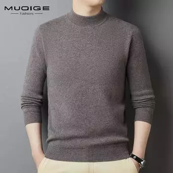 Осень и зима, новый кашемировый свитер, мужской новый утепленный свитер с полувысоким воротником, шерстяной вязаный нижний свитер, шерстяные свитера, топы 105 чёрный