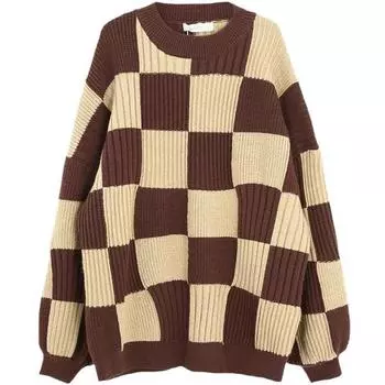 Осень и зима Новый клетчатый свитер для женщин ленивый стиль старший дизайн Sense of Niche трикотажный топ для женщин мягкий вощеный снаружи One size