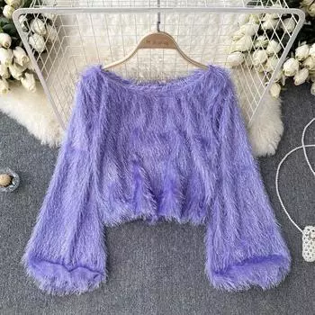 Осень и зима, новый корейский сетчатый красный тонкий дизайн, свободный плюшевый вязаный свитер без бретелек, женский