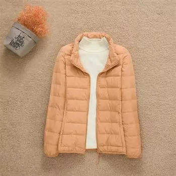 Осень и зима новый легкий и тонкий пуховик женский короткий с капюшоном облегающий легкий 90% белый утиный пух бесшовный материал S