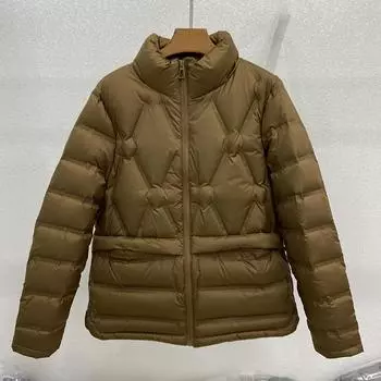 Осень и зима новый легкий и тонкий прессованный клеевой пуховик женский короткий стоячий воротник свободный повседневный маленький теплый жакет прилив M кофейный