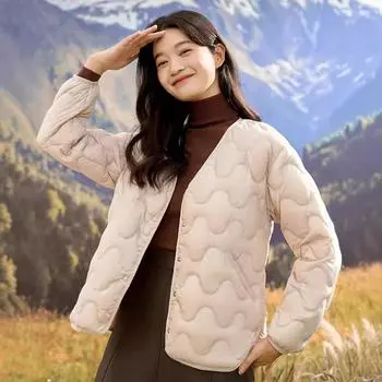 Осень и зима новый легкий и тонкий пуховик женский короткий внутренний с тонким 90% белым утиным пухом теплая куртка прилив M чёрный