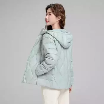 Осень и зима новый легкий пуховик женский короткий с капюшоном тыква прессованная линия женская куртка с воротником-стойкой зимняя одежда M чёрный