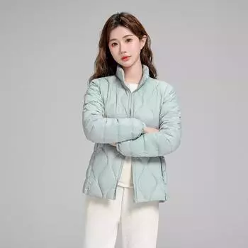 Осень и зима новый легкий пуховик женский короткий стоячий воротник с теплым белым утиным пухом тыквенная прессованная куртка прилив M чёрный