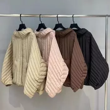 Осень и зима новый легкий пуховик женский короткий корейский вариант свободный с капюшоном теплый модный 90 белый утиный пуховик Average size 90-85kg чёрный