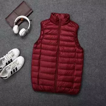 Осень и зима новый легкий пуховый жилет воротник-стойка мужской простой повседневный универсальный сверхлегкий жилет без рукавов жилет жилет M чёрный