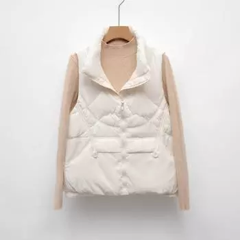Осень и зима новый легкий пуховый жилет женский короткий воротник-стойка жилет жилет жилет жилет жилет модная куртка прилив S белый