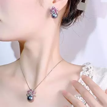 Осень и зима новый легкий роскошный элегантный жемчуг S925 серебряные серьги-иглы ожерелье циркон лепестки женская мода