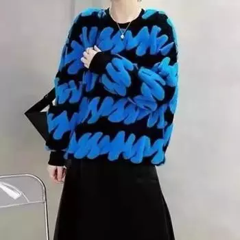 Осень и зима новый ленивый флокированный пуловер свитер женский толстый круглый вырез полотенце вышитый свитер в стиле вестерн топ белый