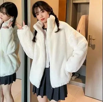 Осень и зима новый ленивый стиль молния высокий воротник талия утолщенное пальто темперамент шерстяное пальто снижение возраста модный тренд S абрикосовый